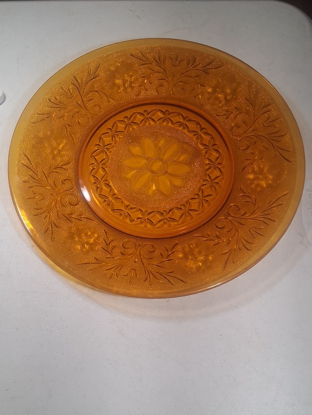 Indiana Glass Amber Floral Pressed Serving Plate